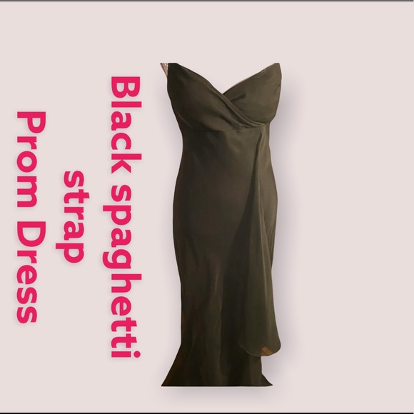 ❤️Chelsea 28 Black floor length spaghetti strap Prom Dress❤️ - Picture 1 of 9
